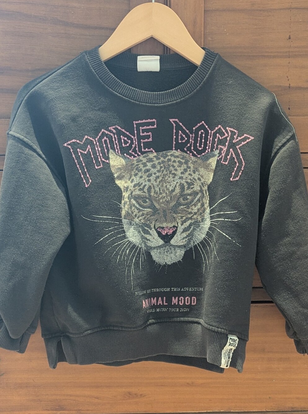 Zara Black 'More Rock' Leopard Graphic Sweatshirt - Kids